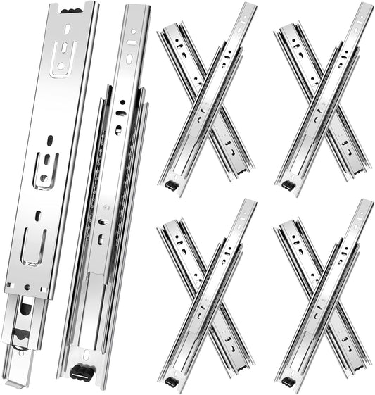 14 inch Drawer Slides 4 Pairs (8pcs) 3 fold Full Extension Side Mount Cabinet Drawer Glides 14" Silver V1258-DP02-WO-455
