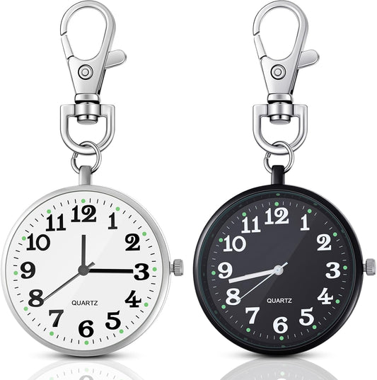 2 Pieces Quartz Pocket Watch with Key Buckle Round Keychain Clip on Watch Portable Unisex V1258-DP02-WO-459