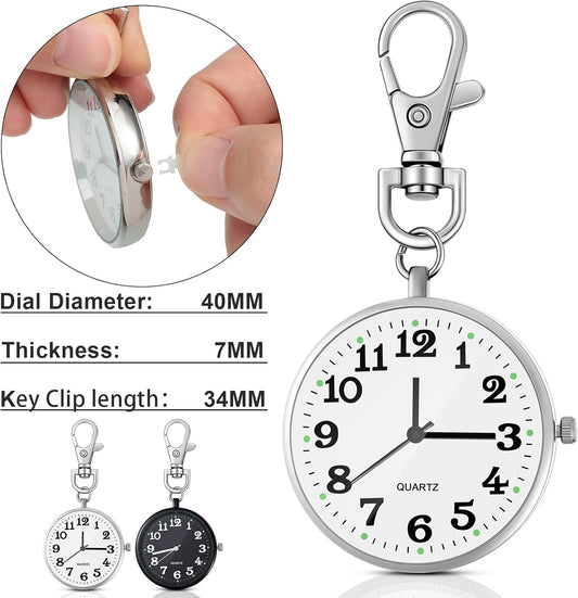 2 Pieces Quartz Pocket Watch with Key Buckle Round Keychain Clip on Watch Portable Unisex V1258-DP02-WO-459