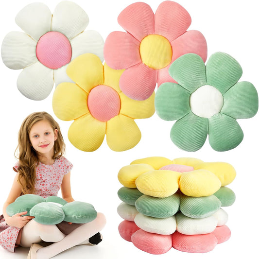 4 Pcs Flower Floor Pillows Cute Plush Flower Throw Pillows Daisy Floor Seat Cushion Chair Pads for Back to V1258-DP02-WO-46