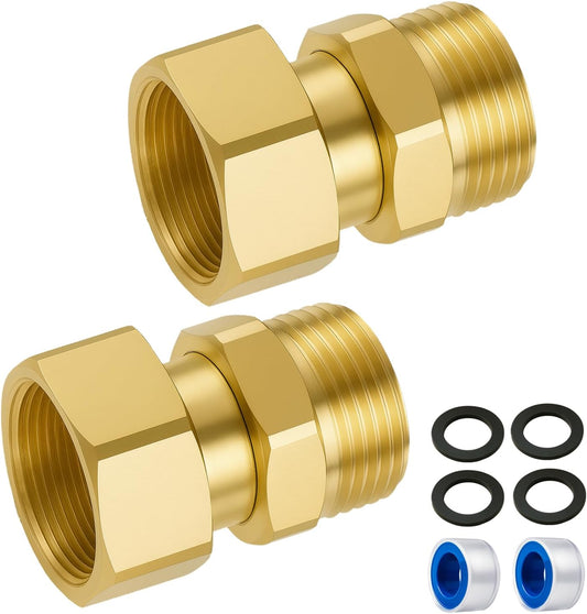 2 Pack Garden Hose Swivel Connector, 3/4" GHT Brass Swivel Hose Connector, 360 degrees Male to Female Hose V1258-DP02-WO-460