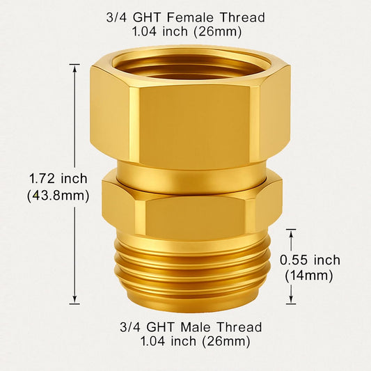 2 Pack Garden Hose Swivel Connector, 3/4" GHT Brass Swivel Hose Connector, 360 degrees Male to Female Hose V1258-DP02-WO-460