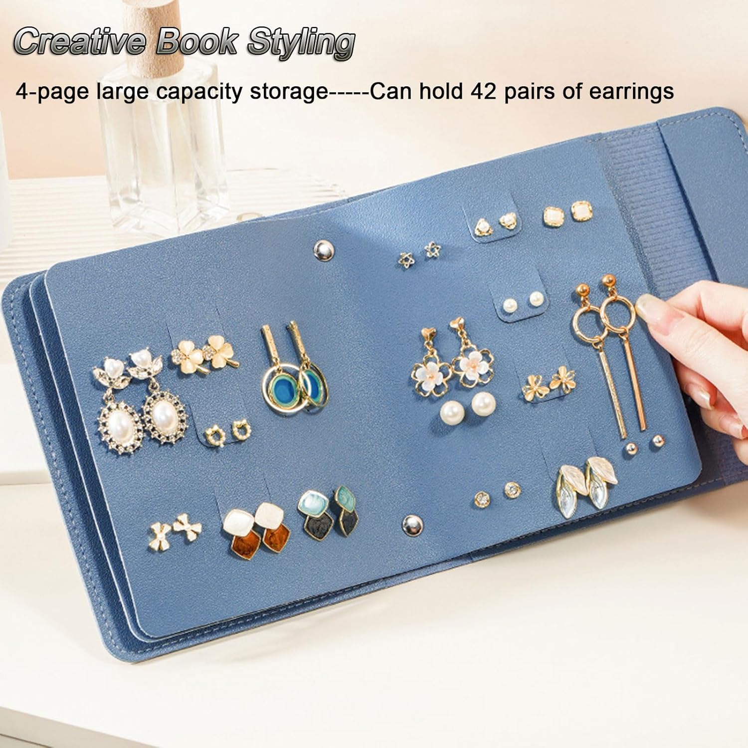 Earring Holder Organizer with Foldable Book Design Jewelry Book Organizer, Portable Pu Leather Travel Earring V1258-DP02-WO-466