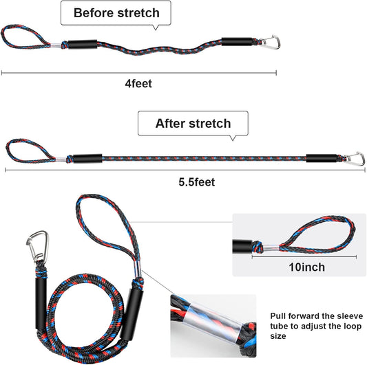 Boat Bungee Dock Lines with 316 Stainless Clips - Shock-Absorbing Jet Ski Dock Line, PWC Accessories, Boat V1258-DP02-WO-474
