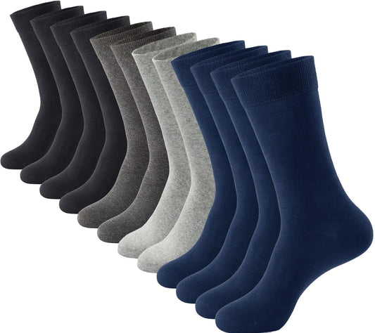Men's Dress Socks 6 pairs Black Cotton Crew Socks, Anti-Odor&Breathable for Business/Casual, Size 6-15 V1258-DP02-WO-478