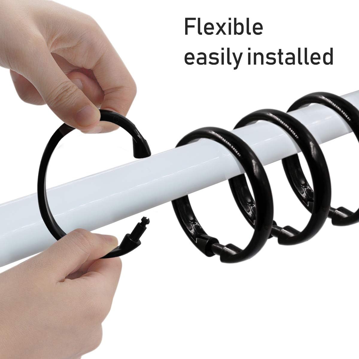 Shower Curtain Rings-12 Pack- Plastic Shower Curtain Hooks O-Shaped Rings Hook Glide Easily on Bathroom V1258-DP02-WO-482