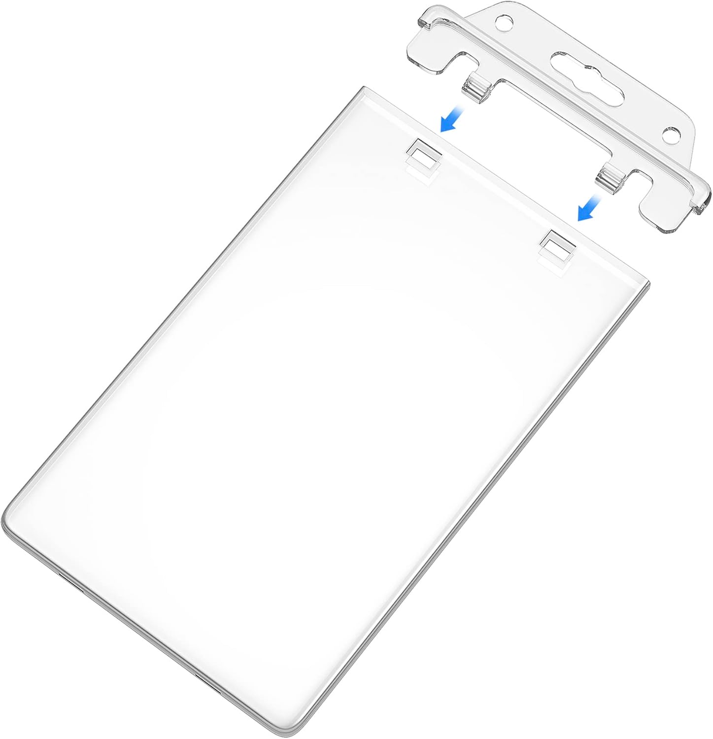 2 Pack Clear ID Badge Holder for Lanyard Hard Plastic ID Card Holder by , Permanent Locking, Vertical, Heavy V1258-DP02-WO-487