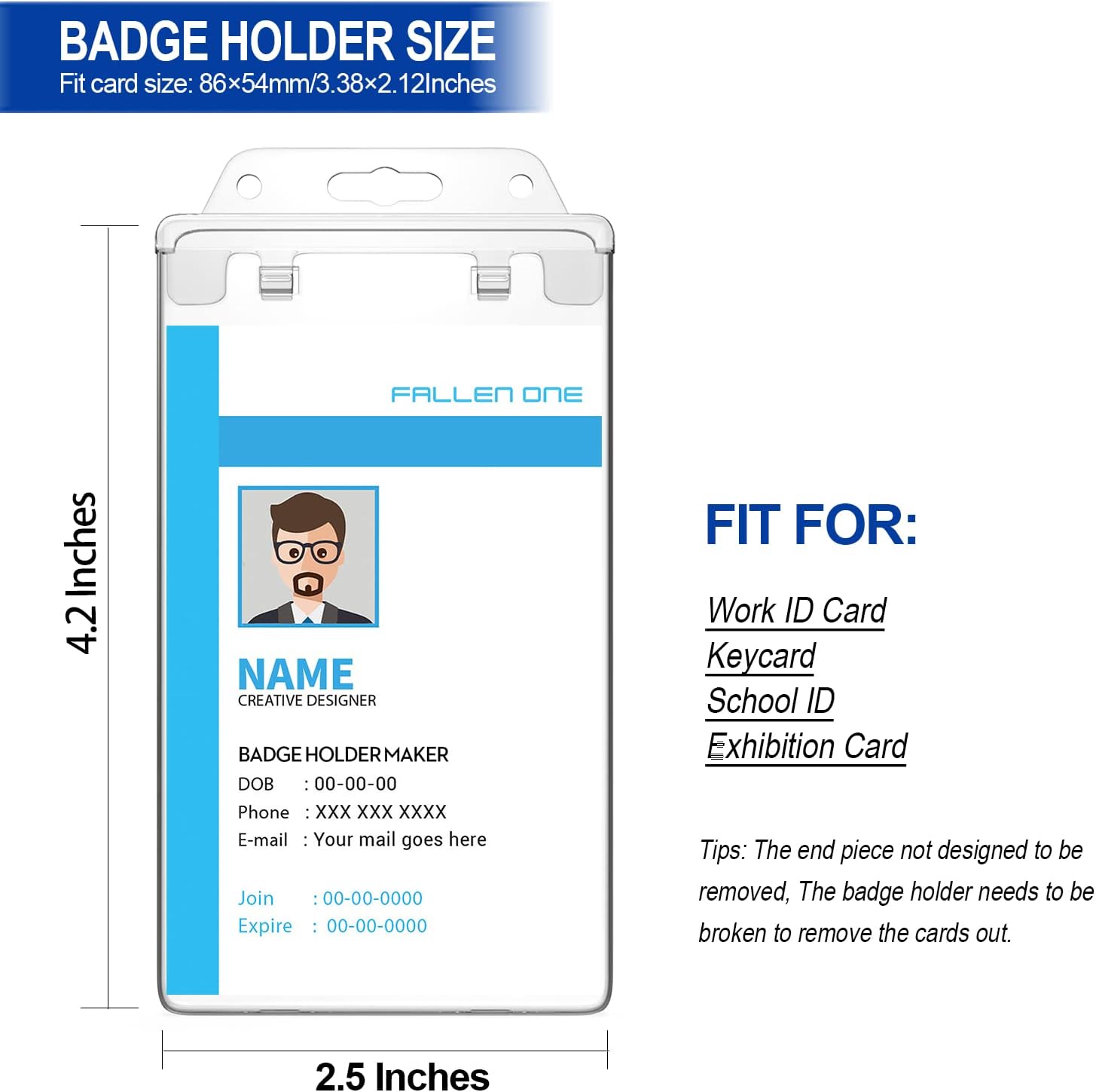 Clear ID Badge Holder Hard Plastic ID Holder for Lanyard by , Permanent Locking, Vertical, 10 Pack V1258-DP02-WO-489