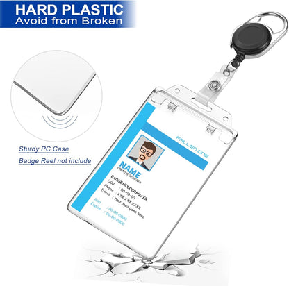 Clear ID Badge Holder Hard Plastic ID Holder for Lanyard by , Permanent Locking, Vertical, 10 Pack V1258-DP02-WO-489