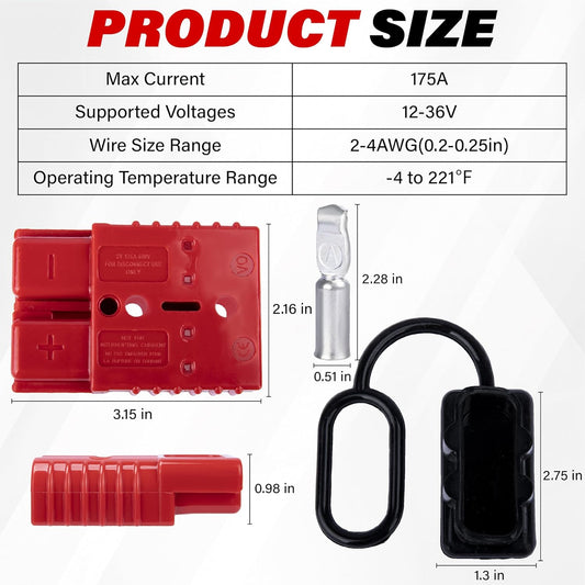 Anderson Connector 2 Pcs, 175 Amp 12v Batteries Quick Connect/Disconnect Plug Kit, Connectors for 1/0 AWG V1258-DP02-WO-492