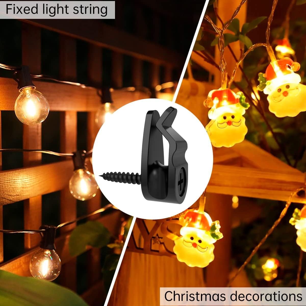 String Light Hanger Hooks,Screw in Hooks for Hanging Christmas Light,Led Fairy Led Light Clips,Black,50 Pack V1258-DP02-WO-498
