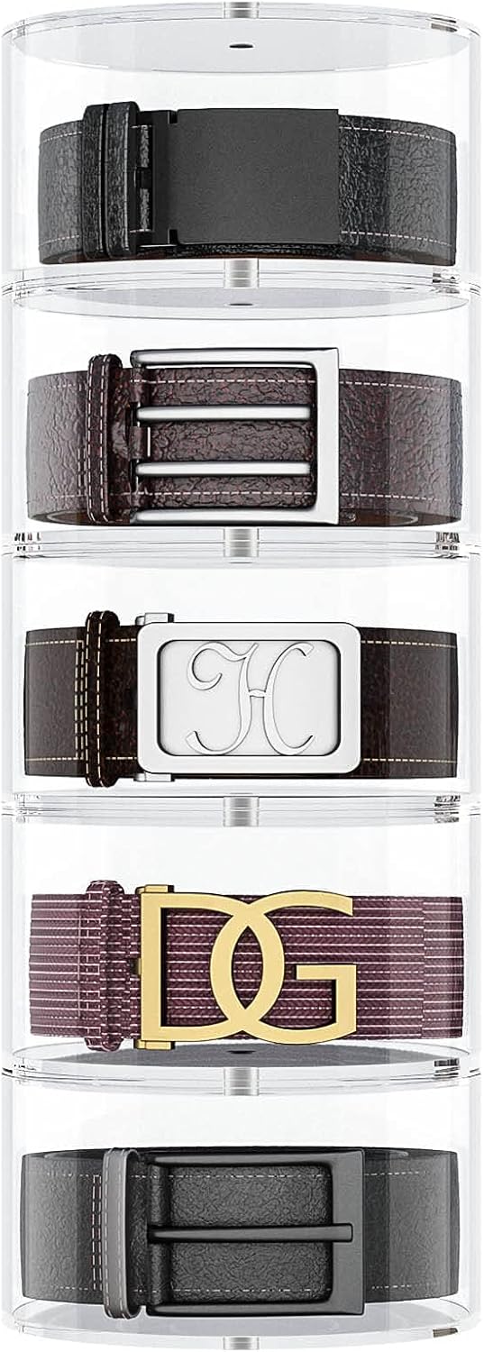 Belt Organizer, Acrylic 5 Layers Belt Case Storage Holder and Display for Accessories like V1258-DP02-WO-50