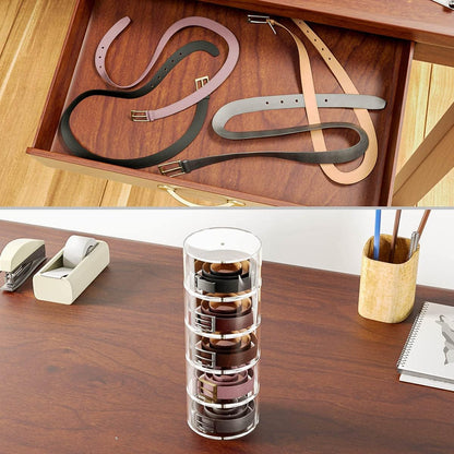 Belt Organizer, Acrylic 5 Layers Belt Case Storage Holder and Display for Accessories like V1258-DP02-WO-50