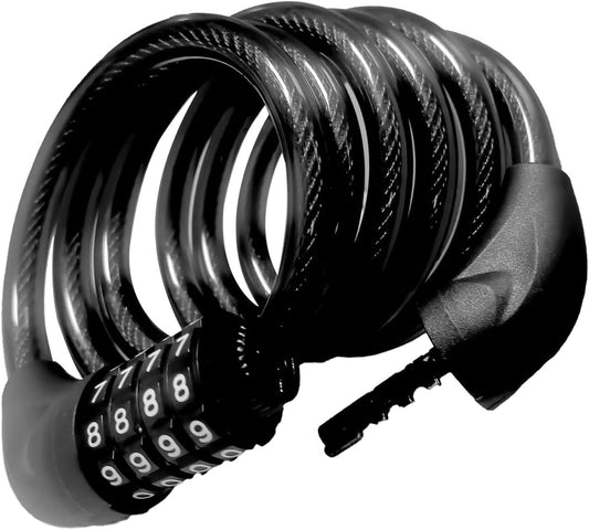 Bike Cable Lock 6FT Long, 4 Digit Resettable Combination Lock, Heavy Duty Steel Cable with Waterproof Vinyl V1258-DP02-WO-503
