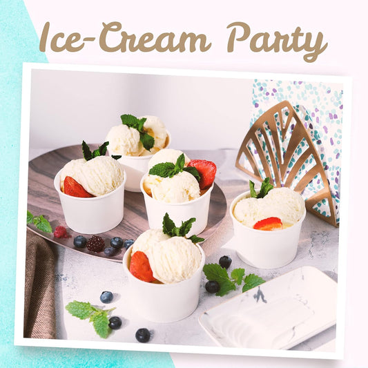 Paper Ice Cream Cups - 50-Count 9-Oz Disposable Dessert Bowls for Hot or Cold Food, 9-Ounce Party Supplies V1258-DP02-WO-504