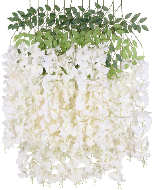 12Pack Wisteria Hanging Artificial Flowers 3.6ft Wisteria Silk Flowers Garland Fake Bushy Vine Faux Ratta V1258-DP02-WO-505