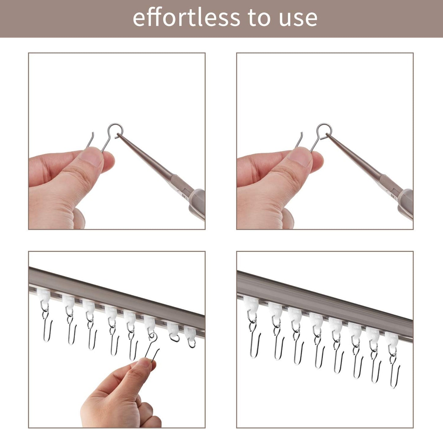 60 Pcs Metal Curtain Track Hooks S Shaped Small Curtain Metal Drape Wire Hooks for Ceiling Drape Track V1258-DP02-WO-510