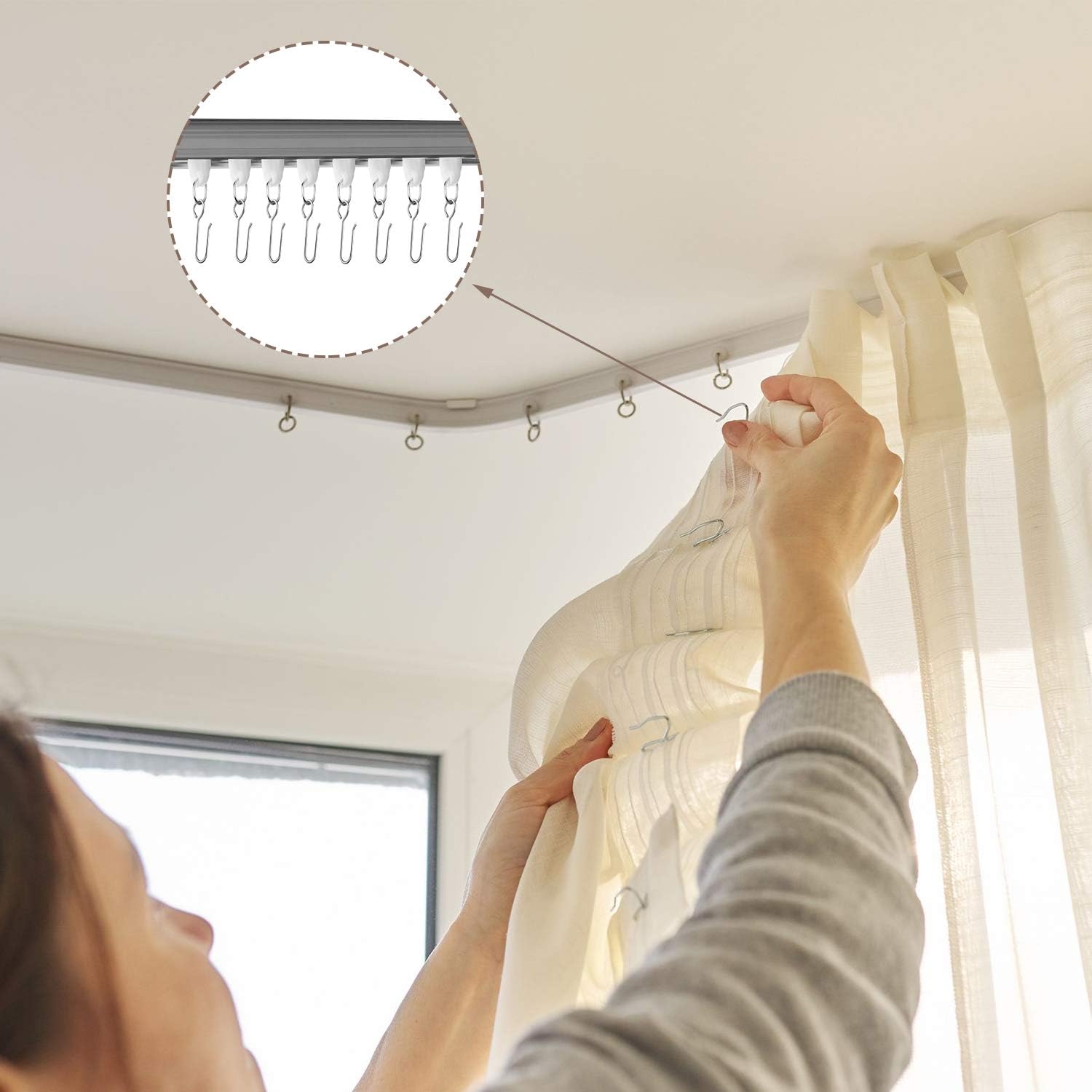 60 Pcs Metal Curtain Track Hooks S Shaped Small Curtain Metal Drape Wire Hooks for Ceiling Drape Track V1258-DP02-WO-510