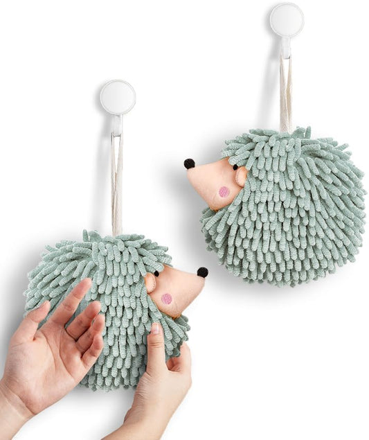 Fuzzy Ball Hand Towels (Set of 2) - Dry Your Hands conveniently with This Creative Hand Towel Hedgehog V1258-DP02-WO-511
