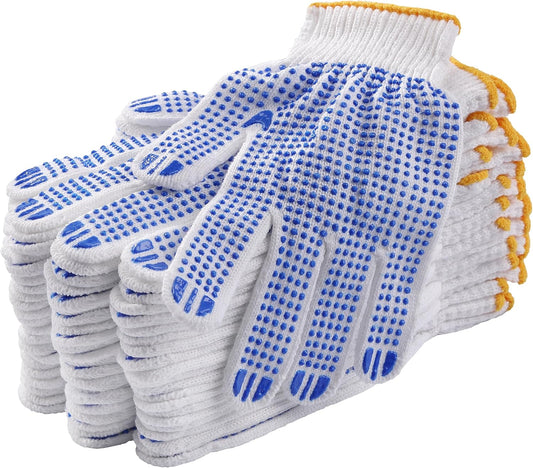 12Pairs Grip Safety Work Gloves Anti-slip Dots Bulk Gloves Moist Cotton Knit Gloves for Garage Warehouse V1258-DP02-WO-515