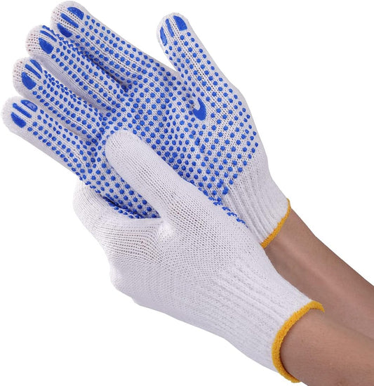 12Pairs Grip Safety Work Gloves Anti-slip Dots Bulk Gloves Moist Cotton Knit Gloves for Garage Warehouse V1258-DP02-WO-515