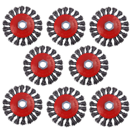 8 Pack 4 Inch Wire Wheels for Angle Grinder, Wire Wheel Brush for 4 1/2 Angle Grinder, Twist Knotted Carbon V1258-DP02-WO-517
