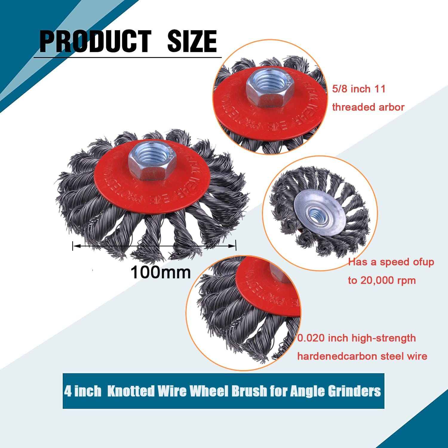 8 Pack 4 Inch Wire Wheels for Angle Grinder, Wire Wheel Brush for 4 1/2 Angle Grinder, Twist Knotted Carbon V1258-DP02-WO-517