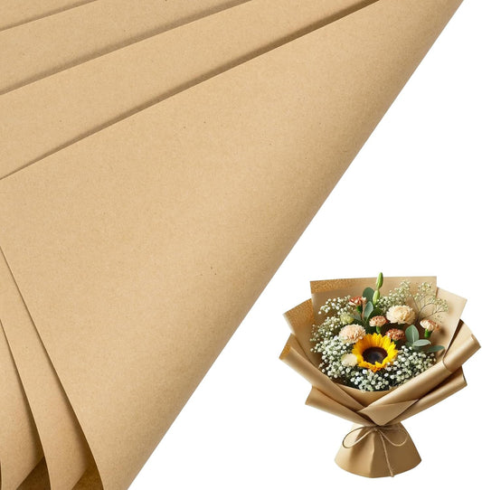 20 Sheets Kraft Flower Wrapping Paper - Reversible Floral Bouquet Paper - Kraft Solid Color Design for V1258-DP02-WO-518