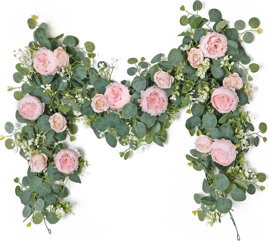 2 Pack 13FT Flower Garland, Artificial Rose Vine Fake Flower Garland Silk Rose Peony Hanging Vine Faux Floral V1258-DP02-WO-519