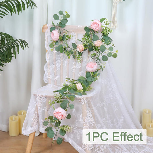 2 Pack 13FT Flower Garland, Artificial Rose Vine Fake Flower Garland Silk Rose Peony Hanging Vine Faux Floral V1258-DP02-WO-519
