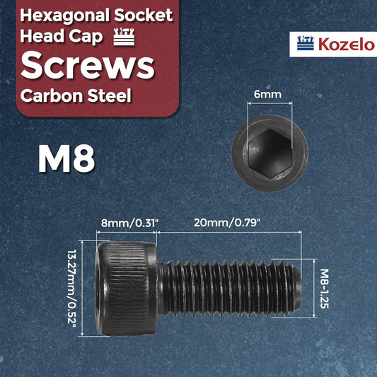 40pcs Socket Head Cap Screws - [M8-1.25 x 20mm] Alloy Steel Black Oxide Grade 12.9 Internal Hex Screw for 3D V1258-DP02-WO-520