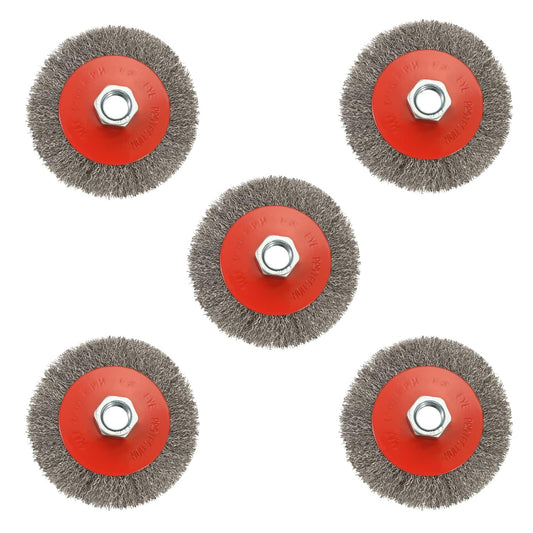 5 Pack 4 Inch Coarse Crimped Wire Wheel Brush for Angle Grinder with 5/8 Inch-11 Threaded Arbor - 0.014 Inch V1258-DP02-WO-525