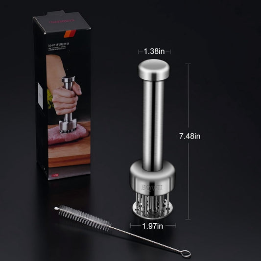 Stainless Steel Meat Tenderizer Tool with 21 Sharp Needles - A Meat Tenderizer Mallet for Chicken and Beef, V1258-DP02-WO-526