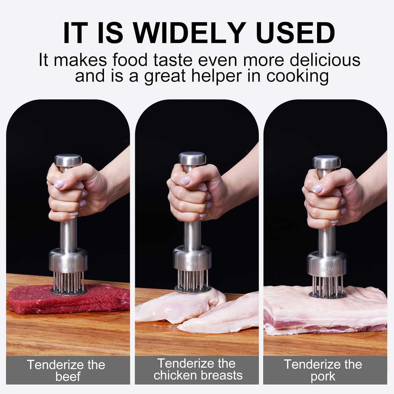 Stainless Steel Meat Tenderizer Tool with 21 Sharp Needles - A Meat Tenderizer Mallet for Chicken and Beef, V1258-DP02-WO-526