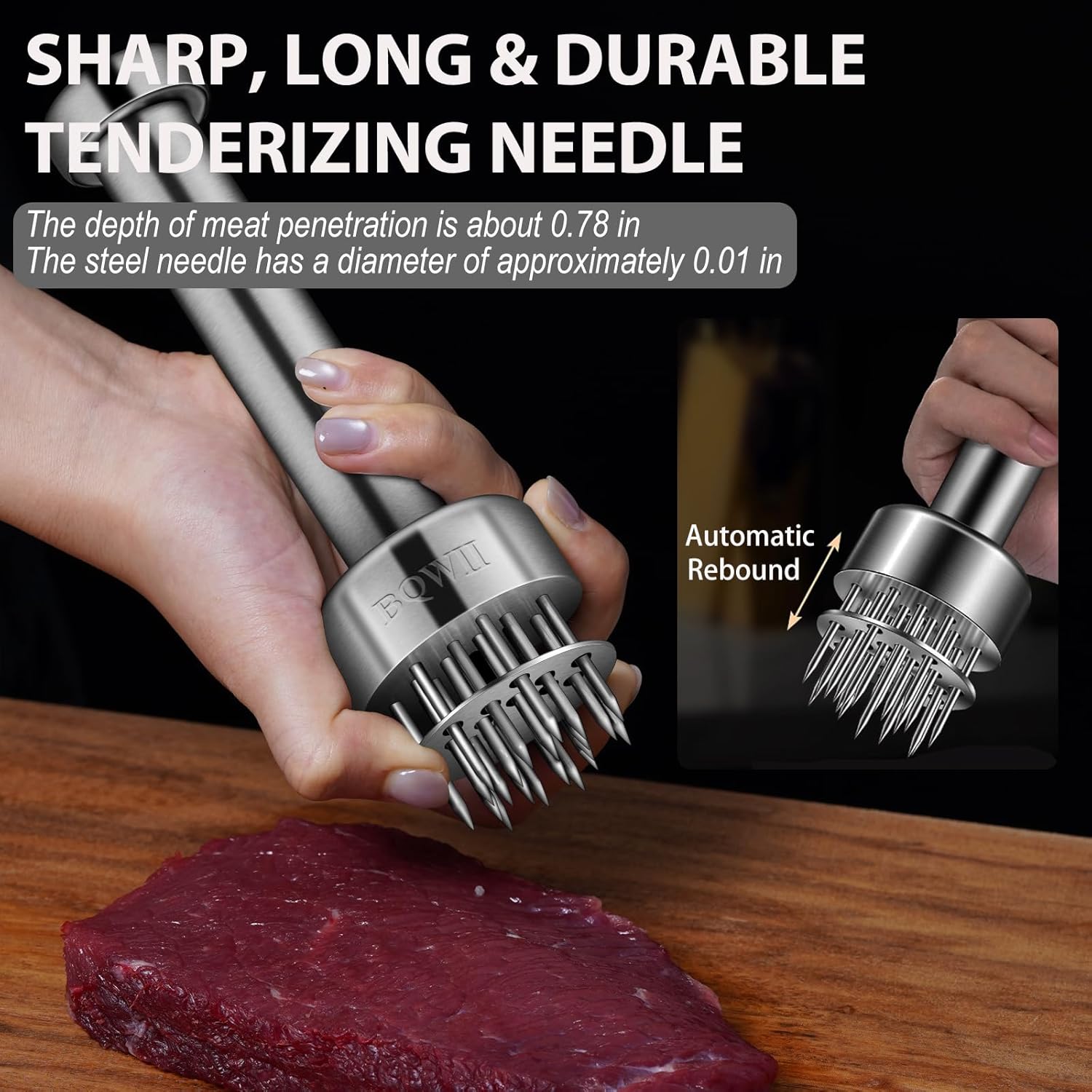 Stainless Steel Meat Tenderizer Tool with 21 Sharp Needles - A Meat Tenderizer Mallet for Chicken and Beef, V1258-DP02-WO-526