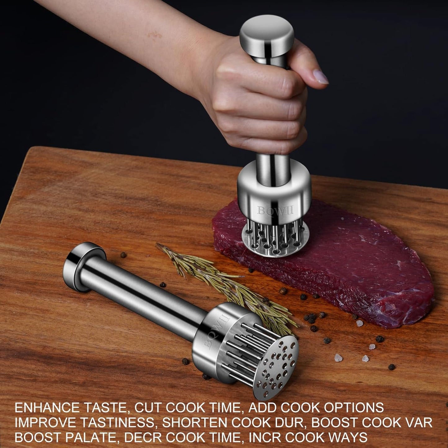 Stainless Steel Meat Tenderizer Tool with 21 Sharp Needles - A Meat Tenderizer Mallet for Chicken and Beef, V1258-DP02-WO-526
