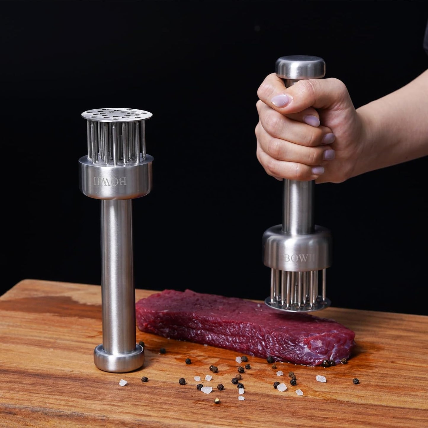 Stainless Steel Meat Tenderizer Tool with 21 Sharp Needles - A Meat Tenderizer Mallet for Chicken and Beef, V1258-DP02-WO-526