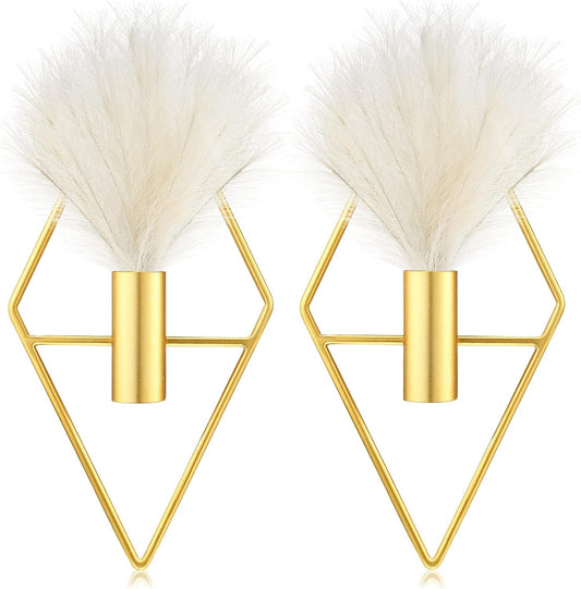 2 Pcs Boho Wall Decor Metal Gold Wall Art Hanging Planters with Artificial Pampas Modern Home Decor Display V1258-DP02-WO-534
