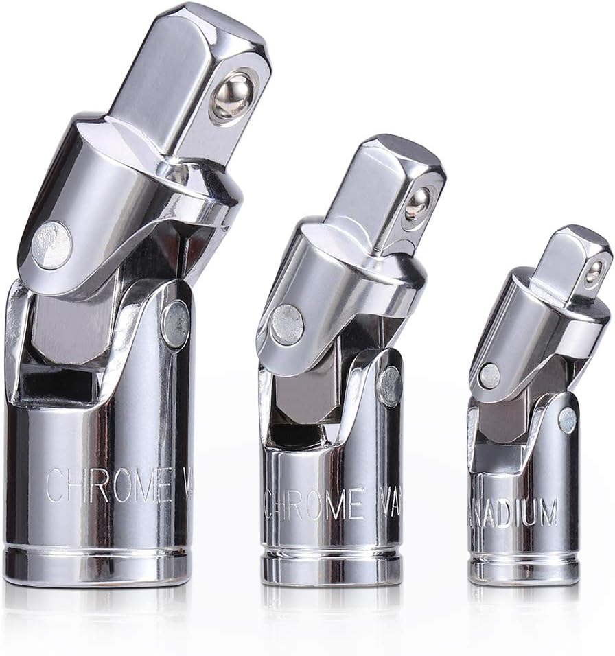 3PCS Universal Joint Socket Set, Chrome Vanadium Steel Swivel Socket Adapter Set, 1/4IN, 3/8IN, 1/2IN Drive V1258-DP02-WO-539