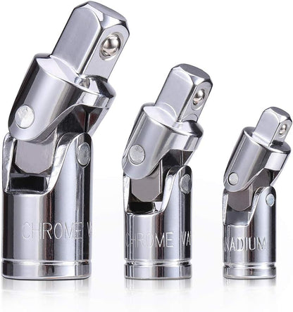 3PCS Universal Joint Socket Set, Chrome Vanadium Steel Swivel Socket Adapter Set, 1/4IN, 3/8IN, 1/2IN Drive V1258-DP02-WO-539