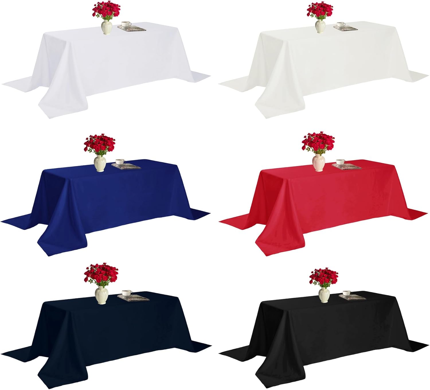 6 Pack Rectangle Tablecloth, 90x156 Inch, Stain Resistant and Wrinkle Polyester Table Cloth, Fabric Table V1258-DP02-WO-549