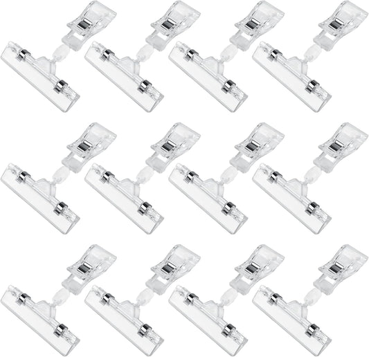Clear Sign Clips Merchandise Display 12 Pack Plastic Label Pop Clips on Sign Holder Shelf Double Sided Swivel V1258-DP02-WO-550