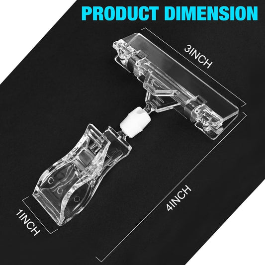 Clear Sign Clips Merchandise Display 12 Pack Plastic Label Pop Clips on Sign Holder Shelf Double Sided Swivel V1258-DP02-WO-550