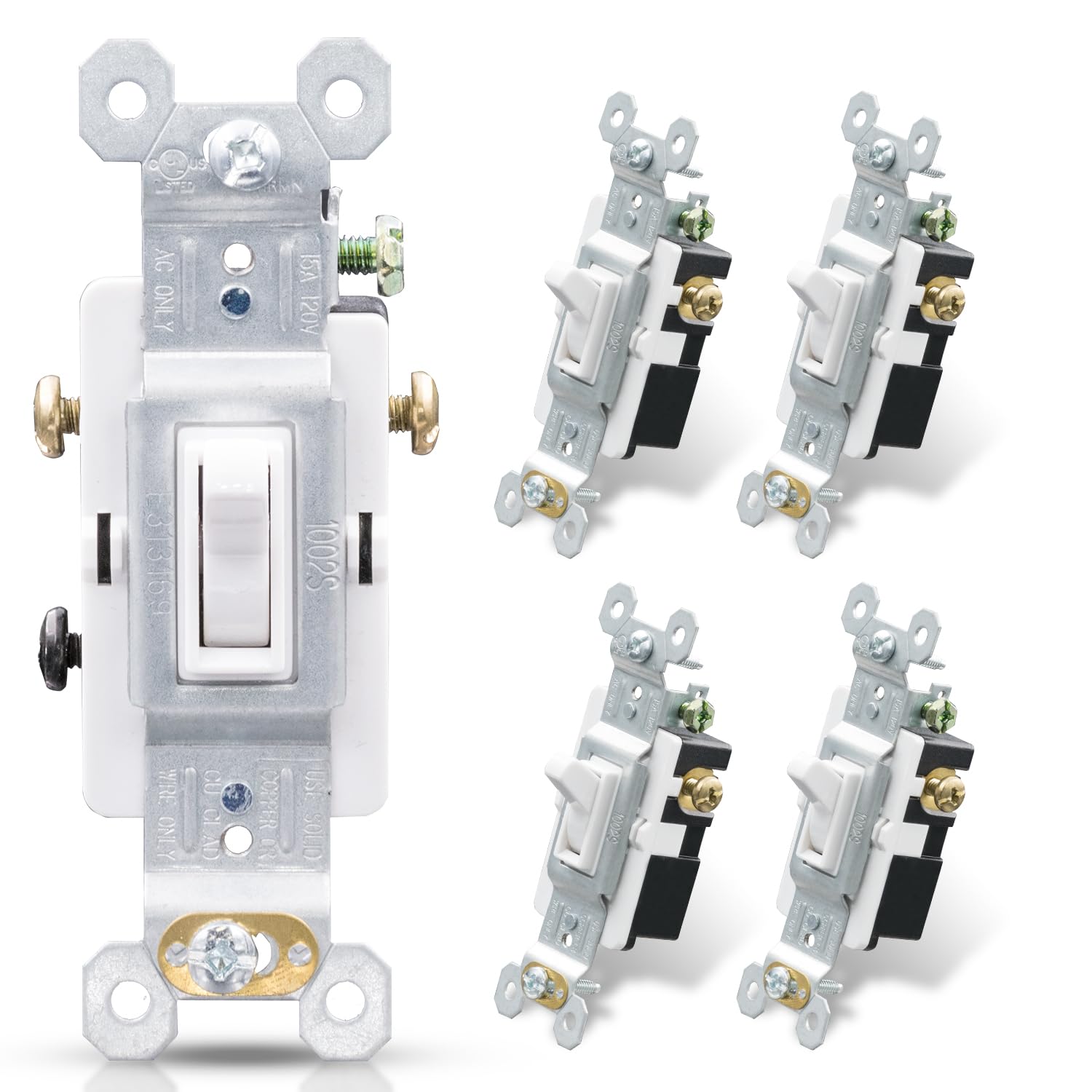 3 Way Toggle Light Switch, 15 Amp, 120 V, Toggle Framed AC Quiet Switch, in Wall On/Off Switch Replacement, V1258-DP02-WO-560