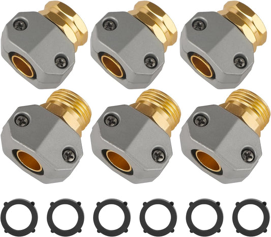 Garden Hose Repair Kits, 3 Sets Aluminum Alloy Water Hose Connector, Fit 3/4" and 5/8" Garden Hose, Male and V1258-DP02-WO-562