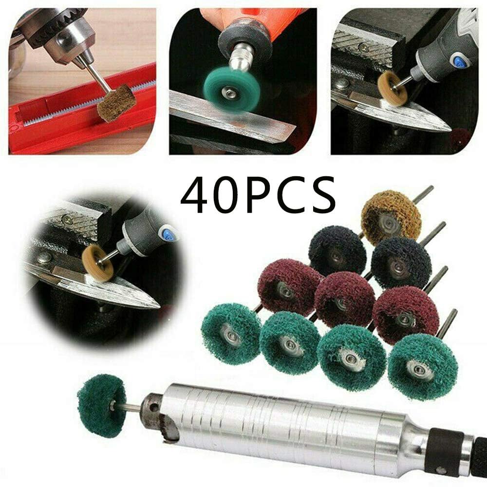 40 Pack 1 inch Abrasive Wheel Buffing Polishing Wheel Set for Rotary Tool - with 1/8" Shank (25mm) V1258-DP02-WO-567