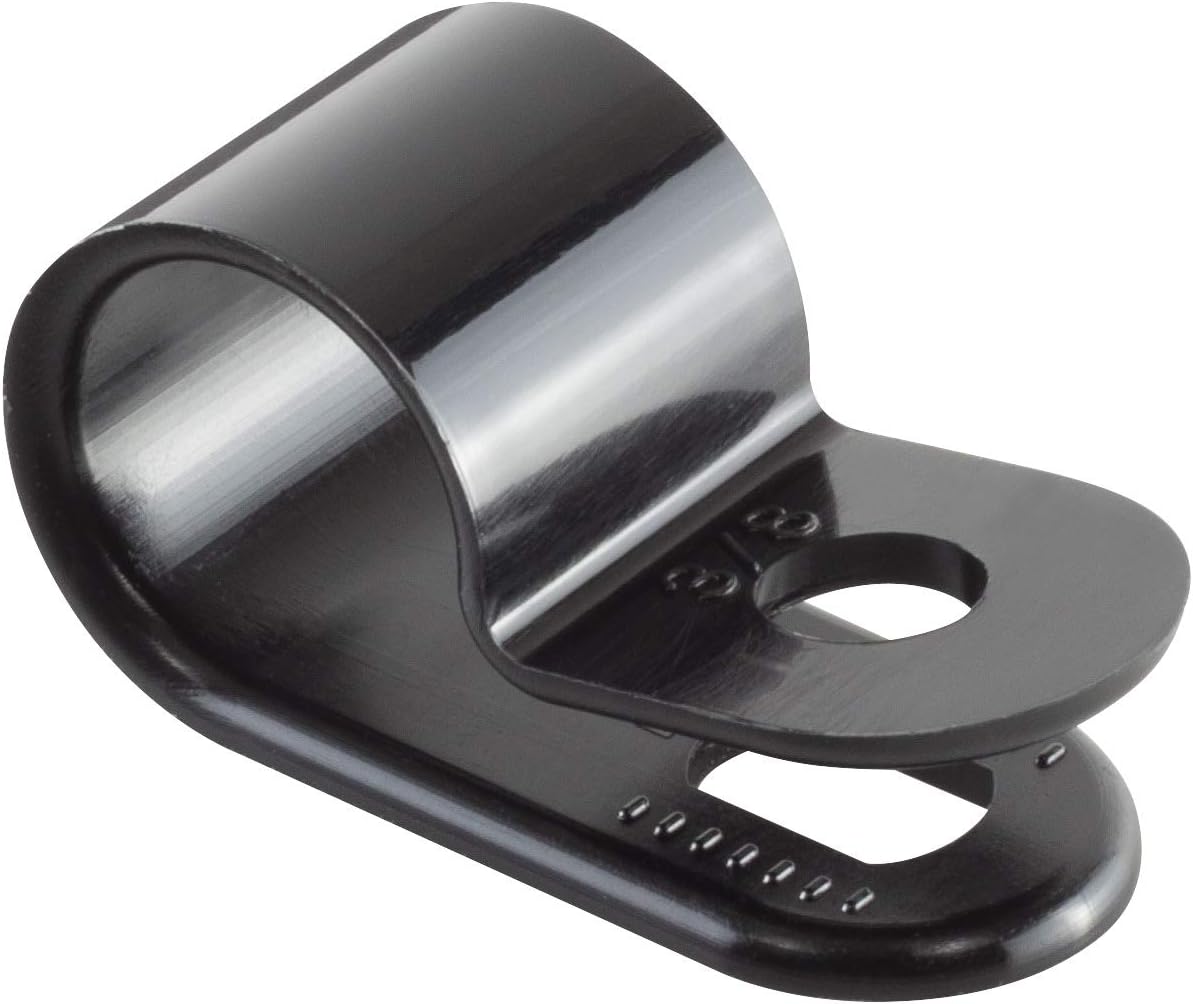Black Nylon Plastic Cable Clamps, 3/8" Screw Mounts for Cable, Rope, Tube Management, 100 Pack V1258-DP02-WO-569