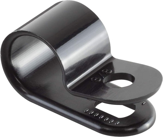 Black Nylon Plastic Cable Clamps, 3/8" Screw Mounts for Cable, Rope, Tube Management, 100 Pack V1258-DP02-WO-569
