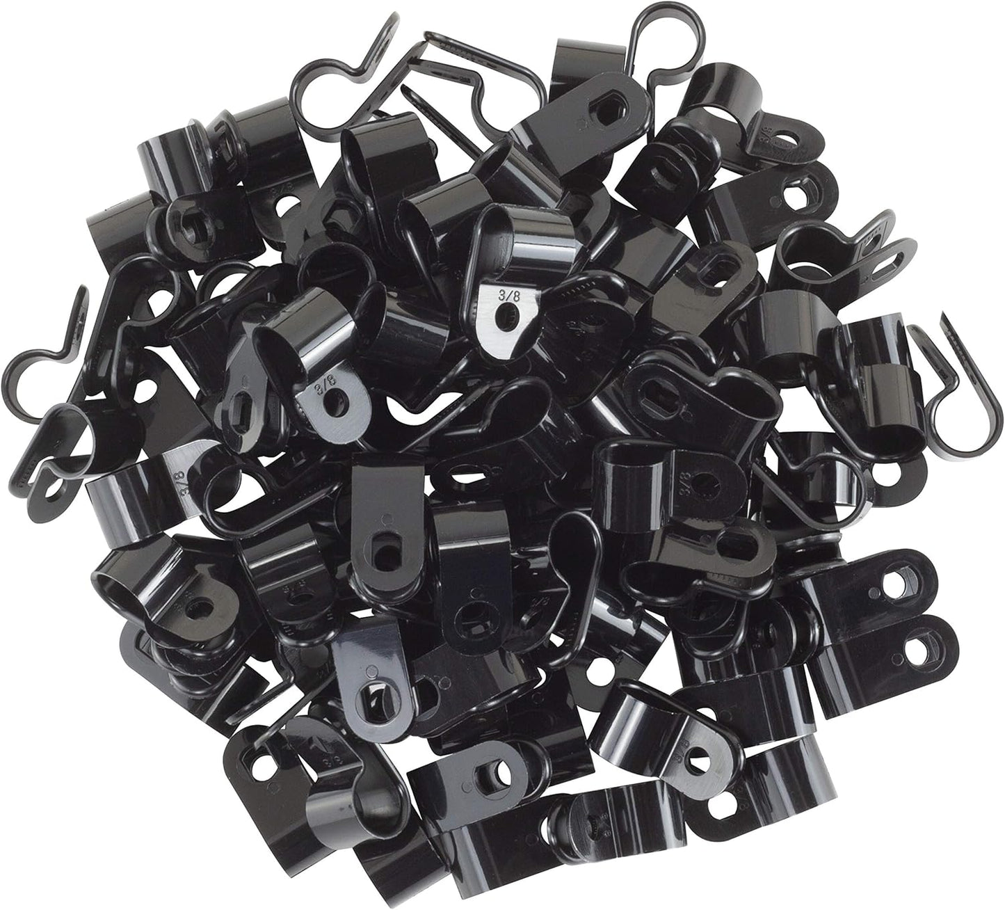 Black Nylon Plastic Cable Clamps, 3/8" Screw Mounts for Cable, Rope, Tube Management, 100 Pack V1258-DP02-WO-569