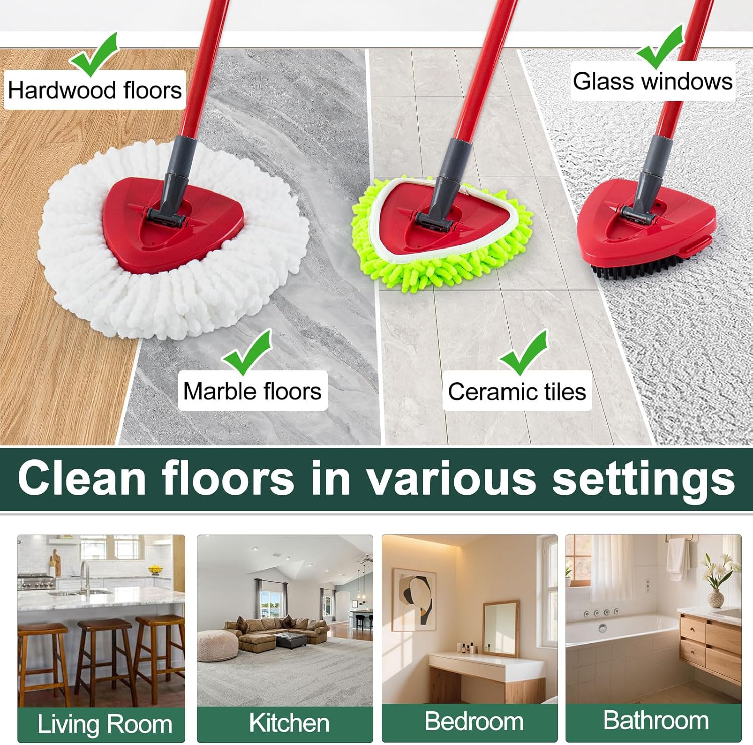 Mop Head Replacement for O Cedar, Spin Mop Replacement Head for Ocedar Easywring 1 Tank System, Mop Heads V1258-DP02-WO-570